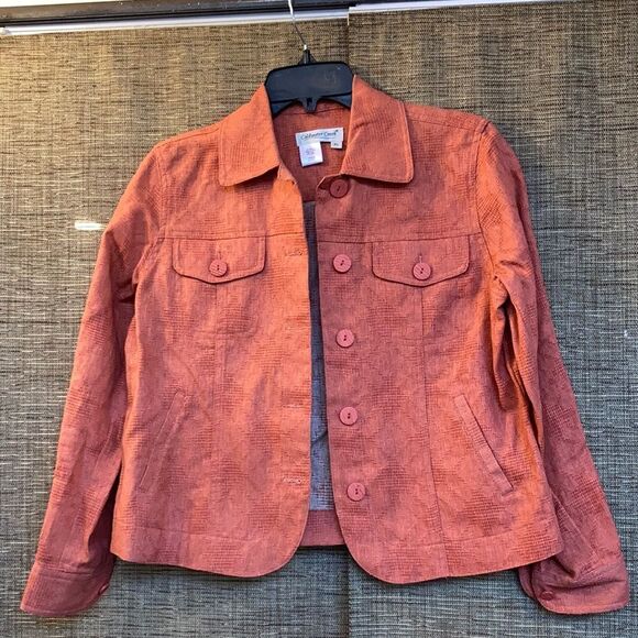 Coldwater Creek linen cotton jean jacket color brick orange - Picture 1 of 5